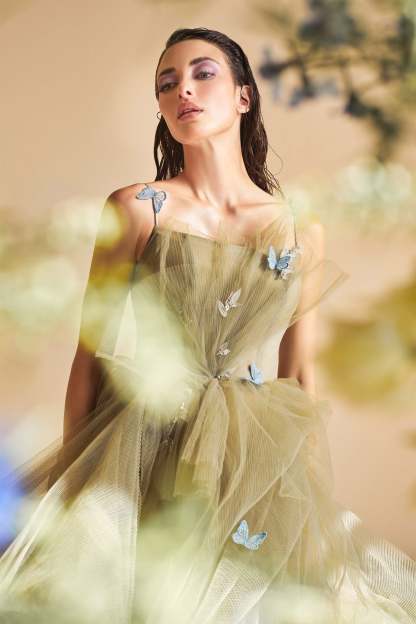 Stunning Butterfly Appliques Layered Tulle Ball Gown #A1318