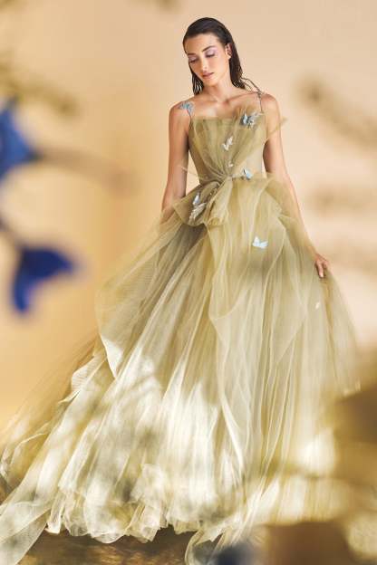 Stunning Butterfly Appliques Layered Tulle Ball Gown #A1318