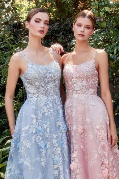 Stunning Florentine A-Line Scoop Neckline Layered Floral Gown #A1124