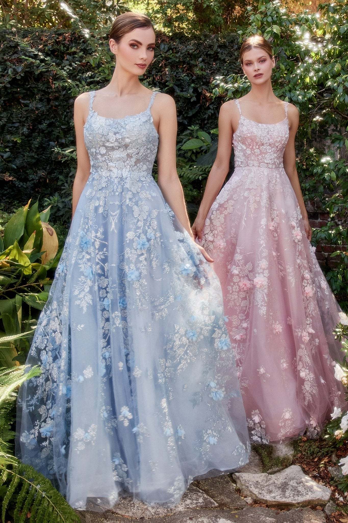 Stunning Florentine A-Line Scoop Neckline Layered Floral Gown #A1124