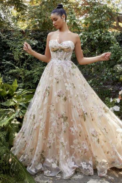 Ravishing Sweetheart Magnolia Print Strapless A-Line Gown #A1134