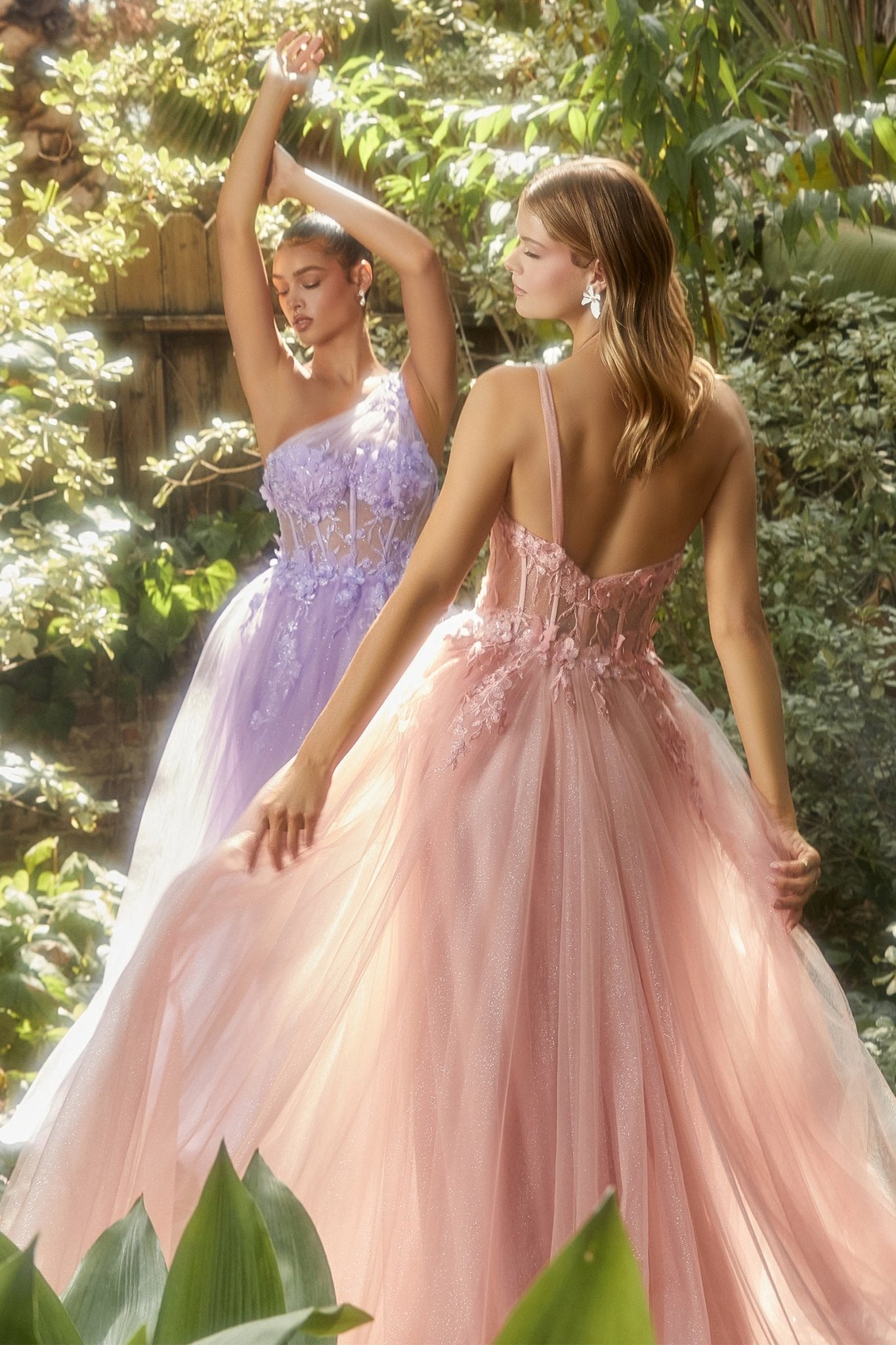 Stunning A-Line One Shoulder Lace Butterfly Appliques Tulle Gown #A1140