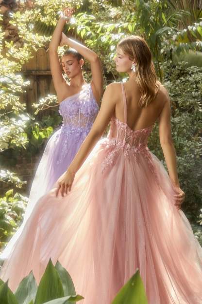 Stunning A-Line One Shoulder Lace Butterfly Appliques Tulle Gown #A1140