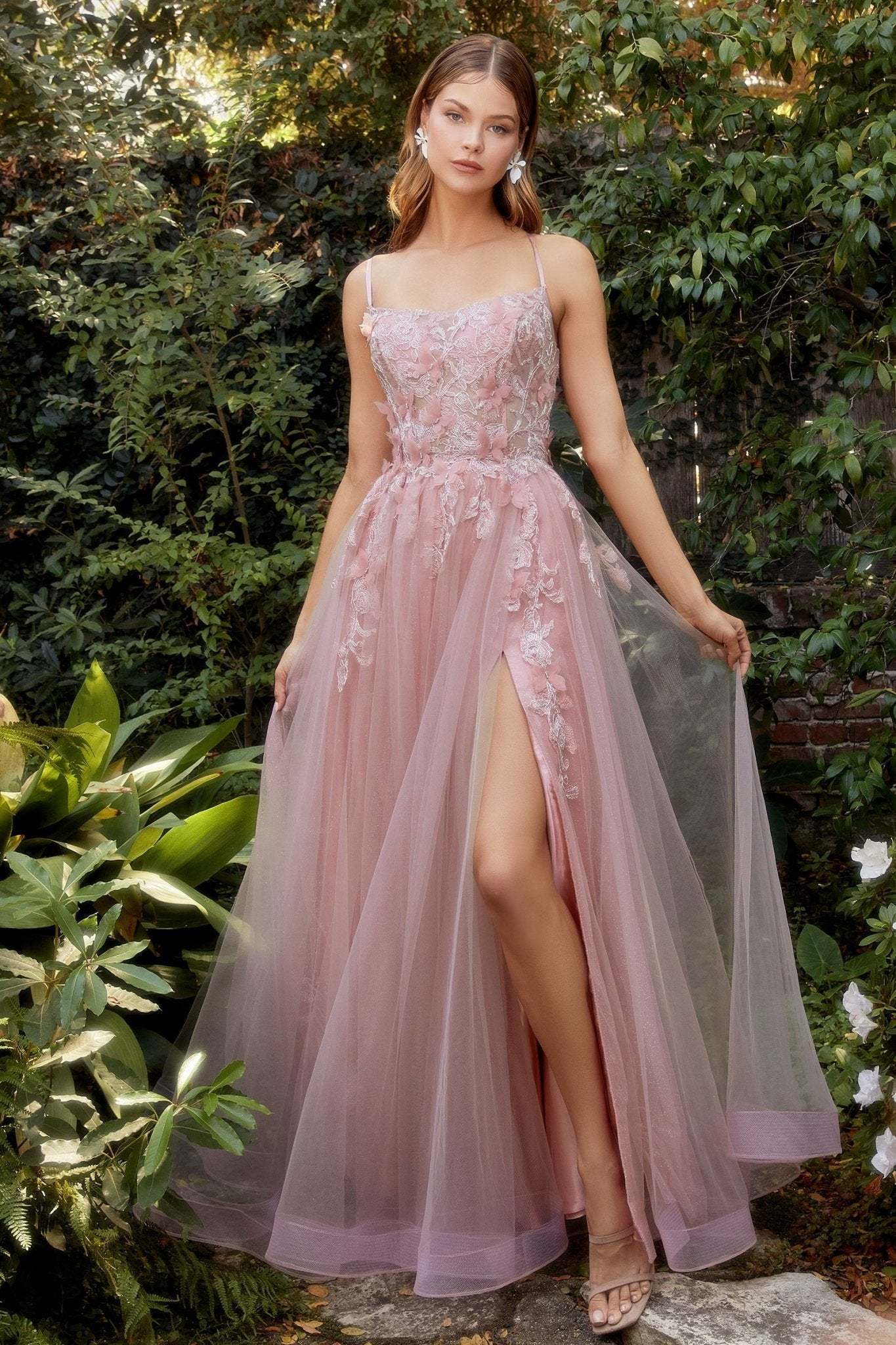 A-Line Straight Neckline Butterfly Floral Lace Appliques Gown #A1141