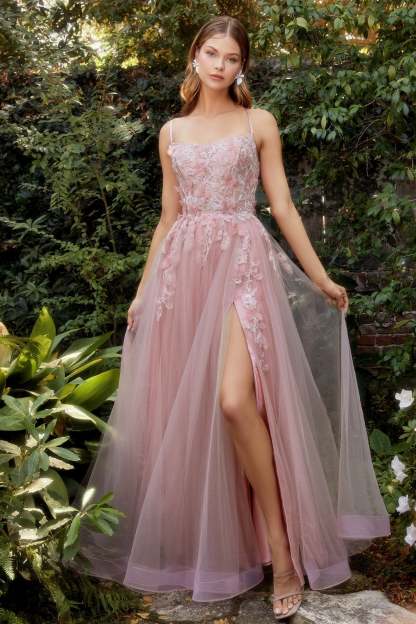 A-Line Straight Neckline Butterfly  Floral Lace Appliques Gown #A1141