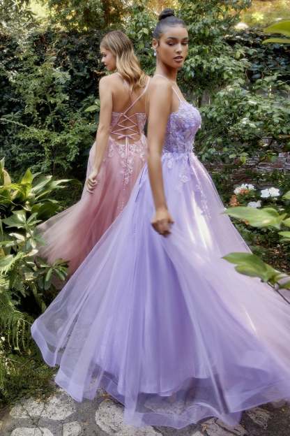 A-Line Straight Neckline Butterfly  Floral Lace Appliques Gown #A1141