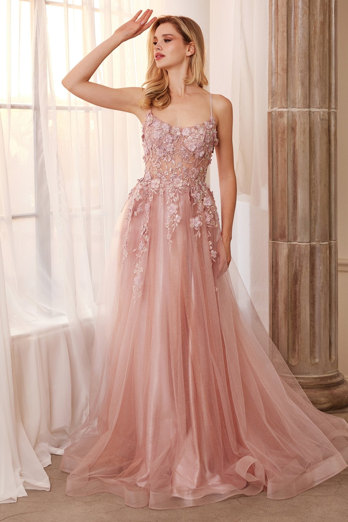 Breathtaking A-Line Straight Neckline Layered Tulle Skirt Gown #A1142