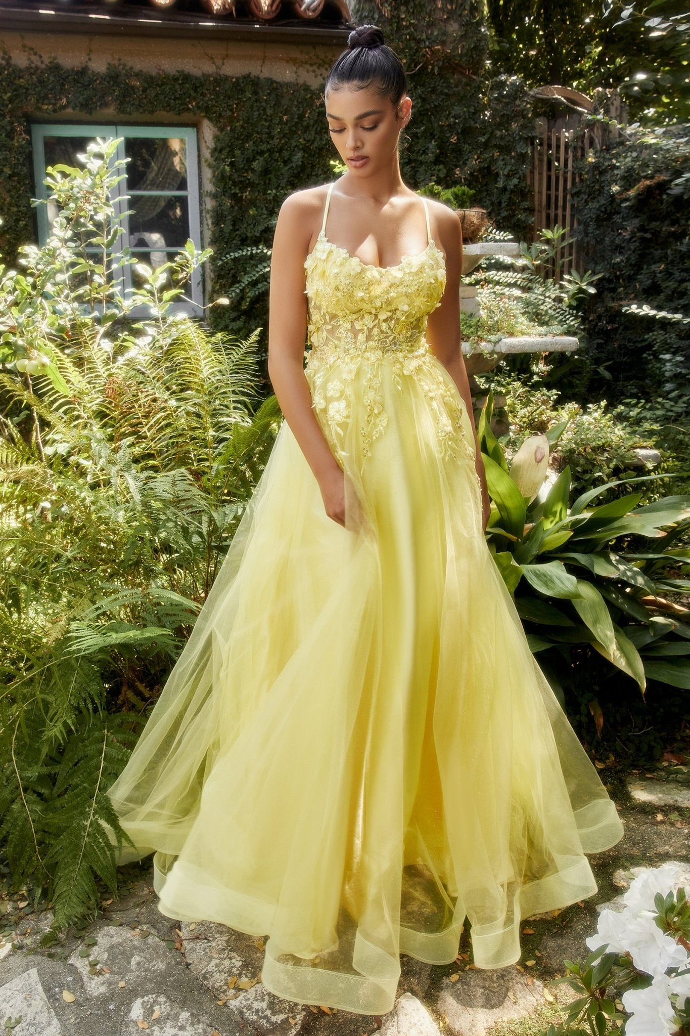 Breathtaking A-Line Straight Neckline Layered Tulle Skirt Gown #A1142