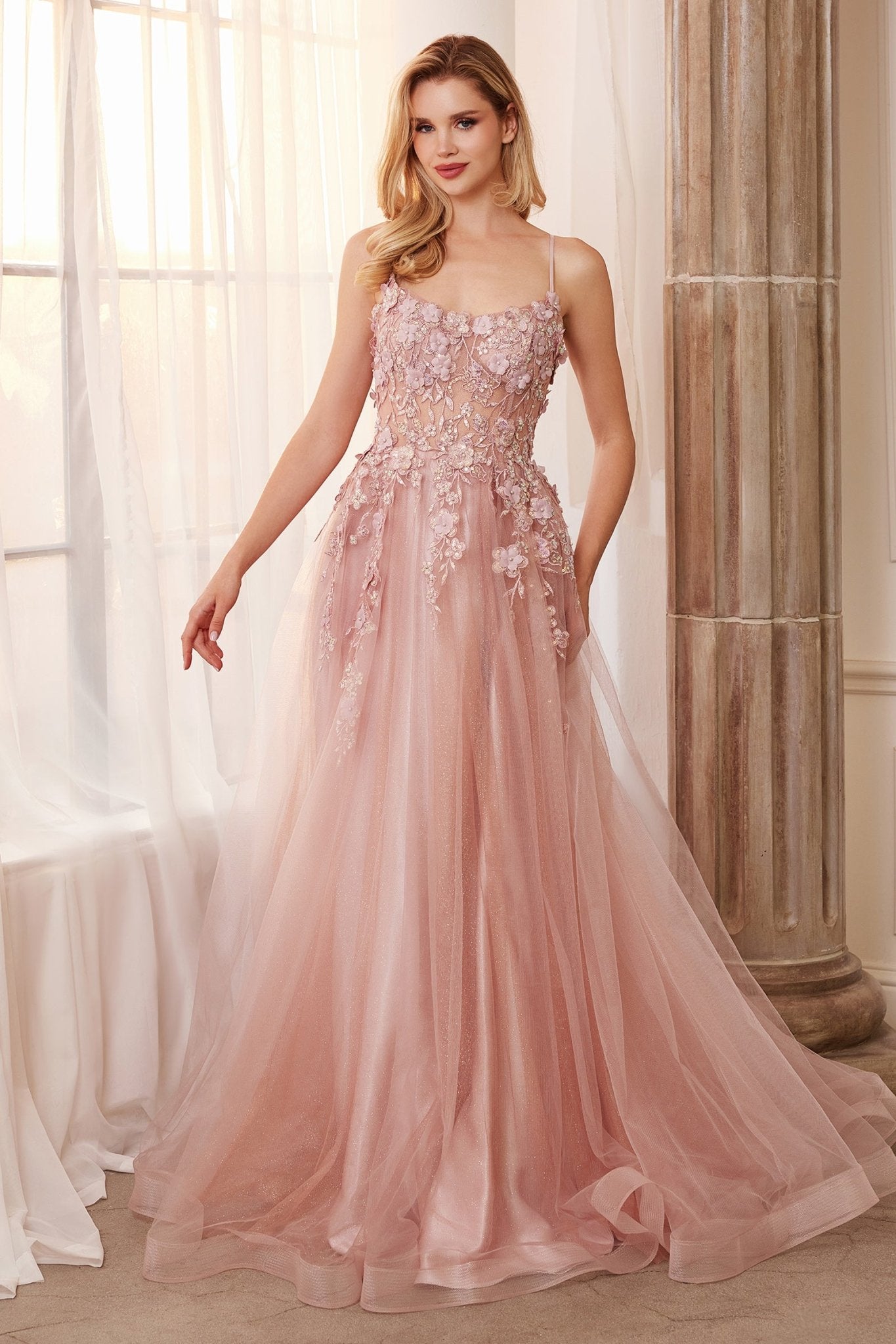 Breathtaking A-Line Straight Neckline Layered Tulle Skirt Gown #A1142