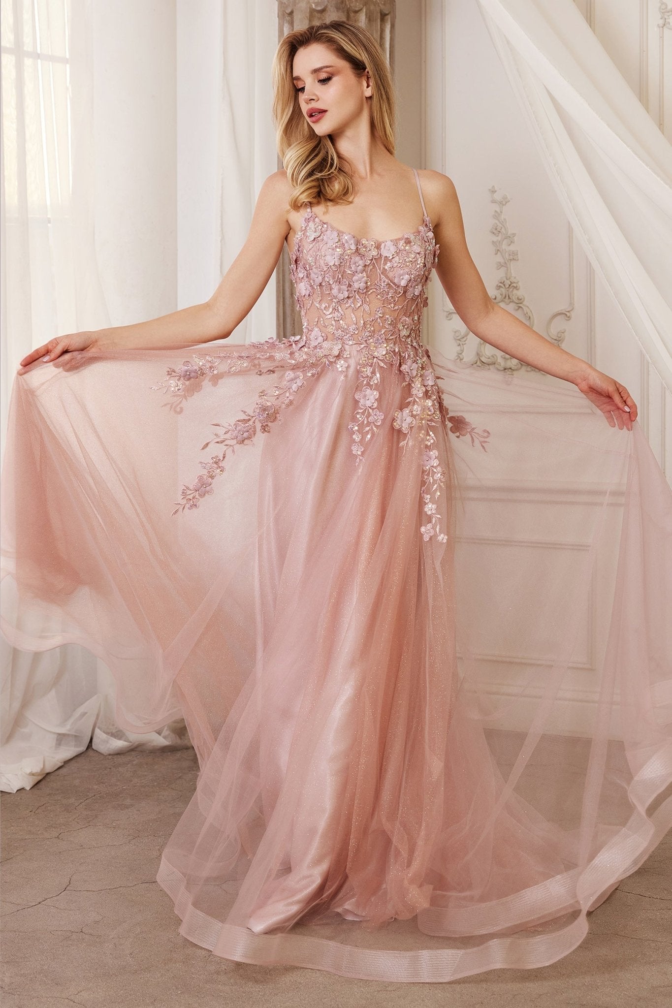 Breathtaking A-Line Straight Neckline Layered Tulle Skirt Gown #A1142