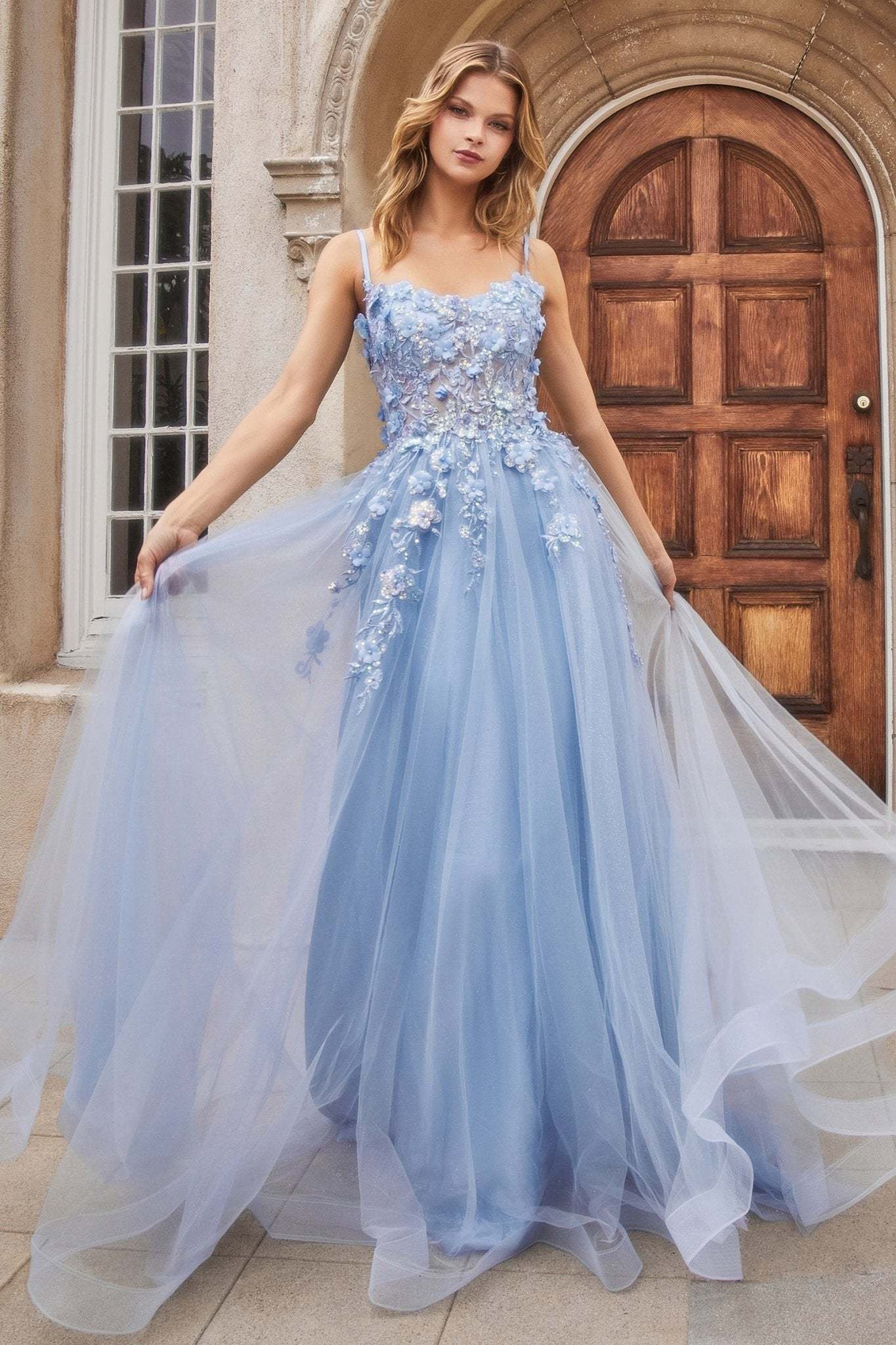 Breathtaking A-Line Straight Neckline Layered Tulle Skirt Gown #A1142