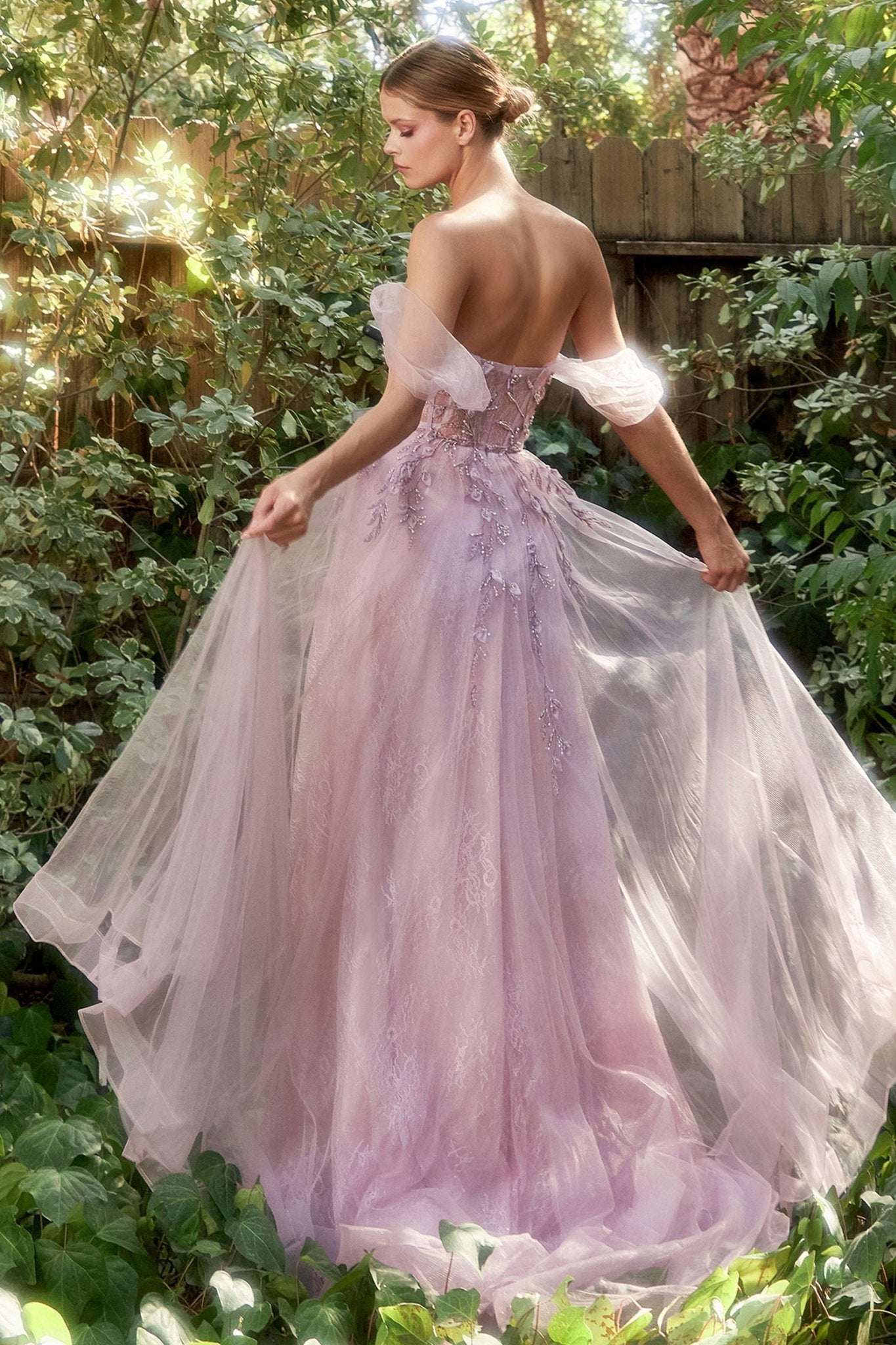 Romance A-Line Lace Skirt Off The Shoulder Birds Gown #A1149