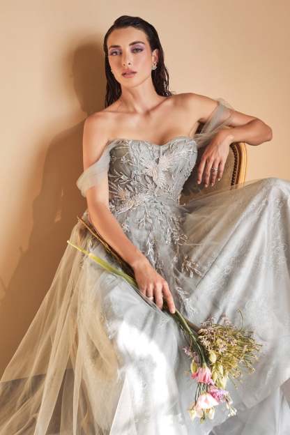 Romance A-Line Lace Skirt Off The Shoulder Birds Gown #A1149