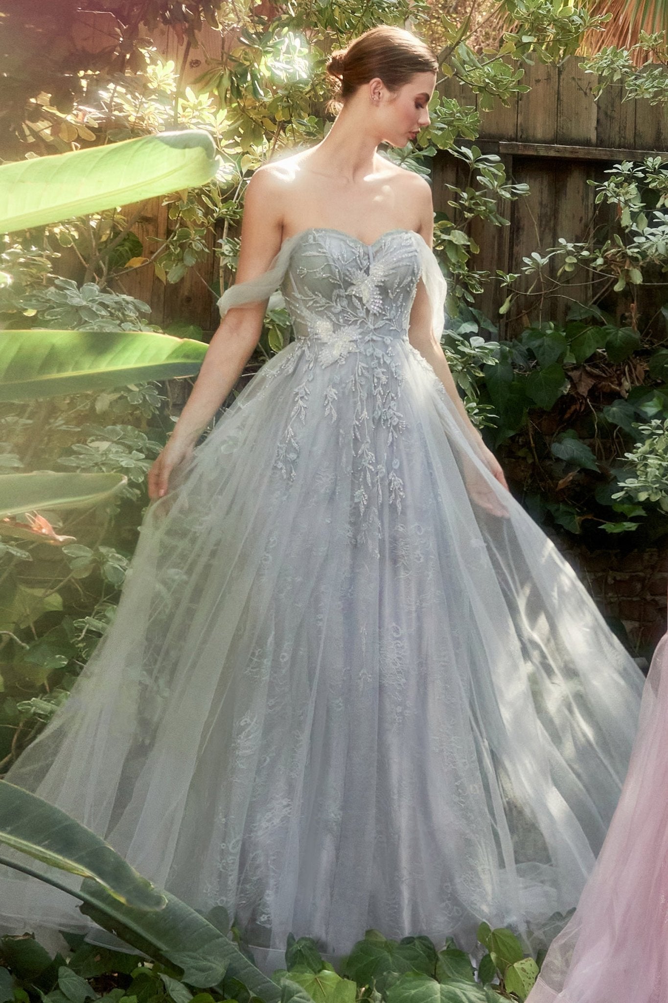 Romance A-Line Lace Skirt Off The Shoulder Birds Gown #A1149