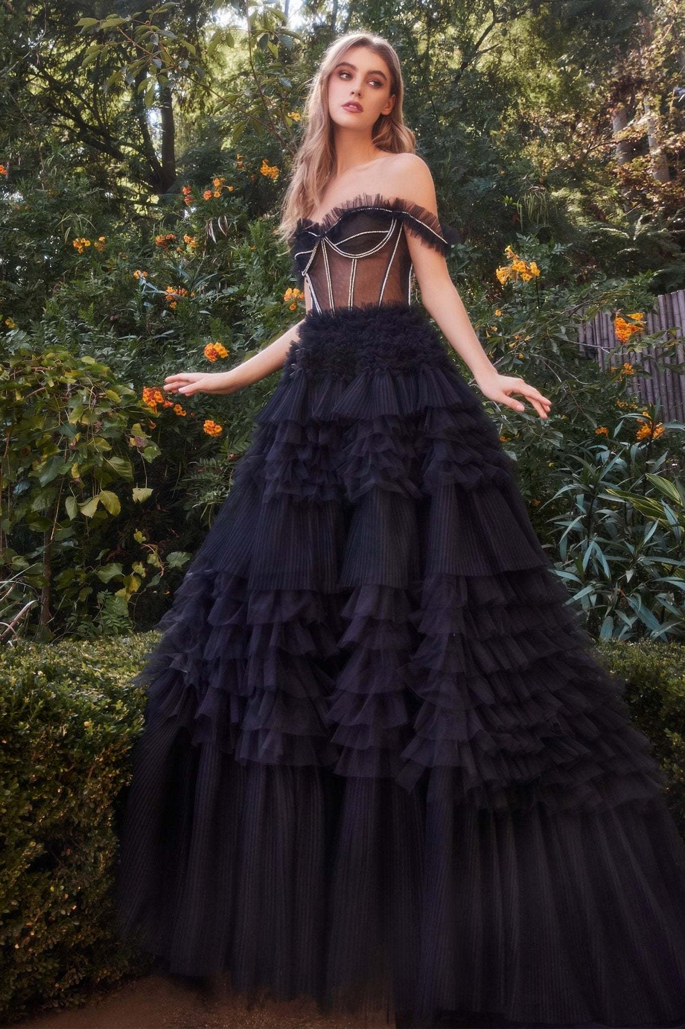 Gorgeous Rhinestone Ornate Corset Pleated Ruffle Gown #A1150