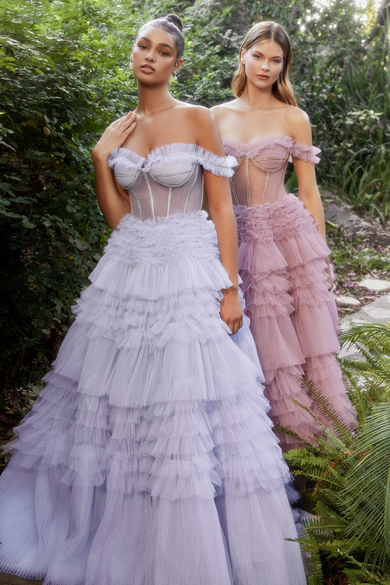 Gorgeous Rhinestone Ornate Corset Pleated Ruffle Gown #A1150