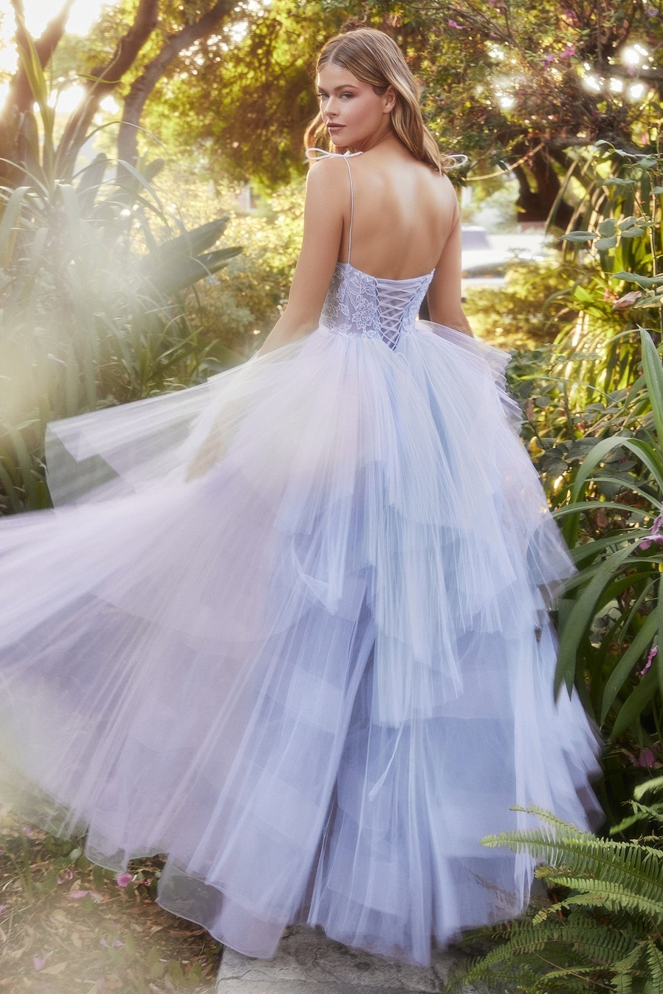 Romantic Blue Different Length Layered Pleated Tulle Ball Gown #A1152