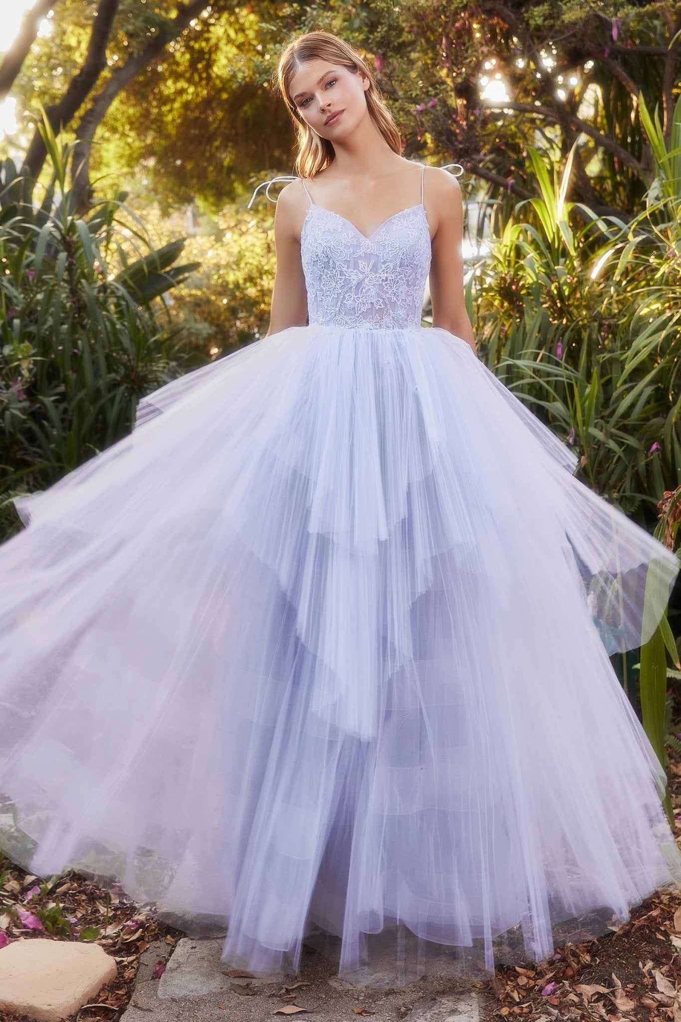 Romantic Blue Different Length Layered Pleated Tulle Ball Gown #A1152