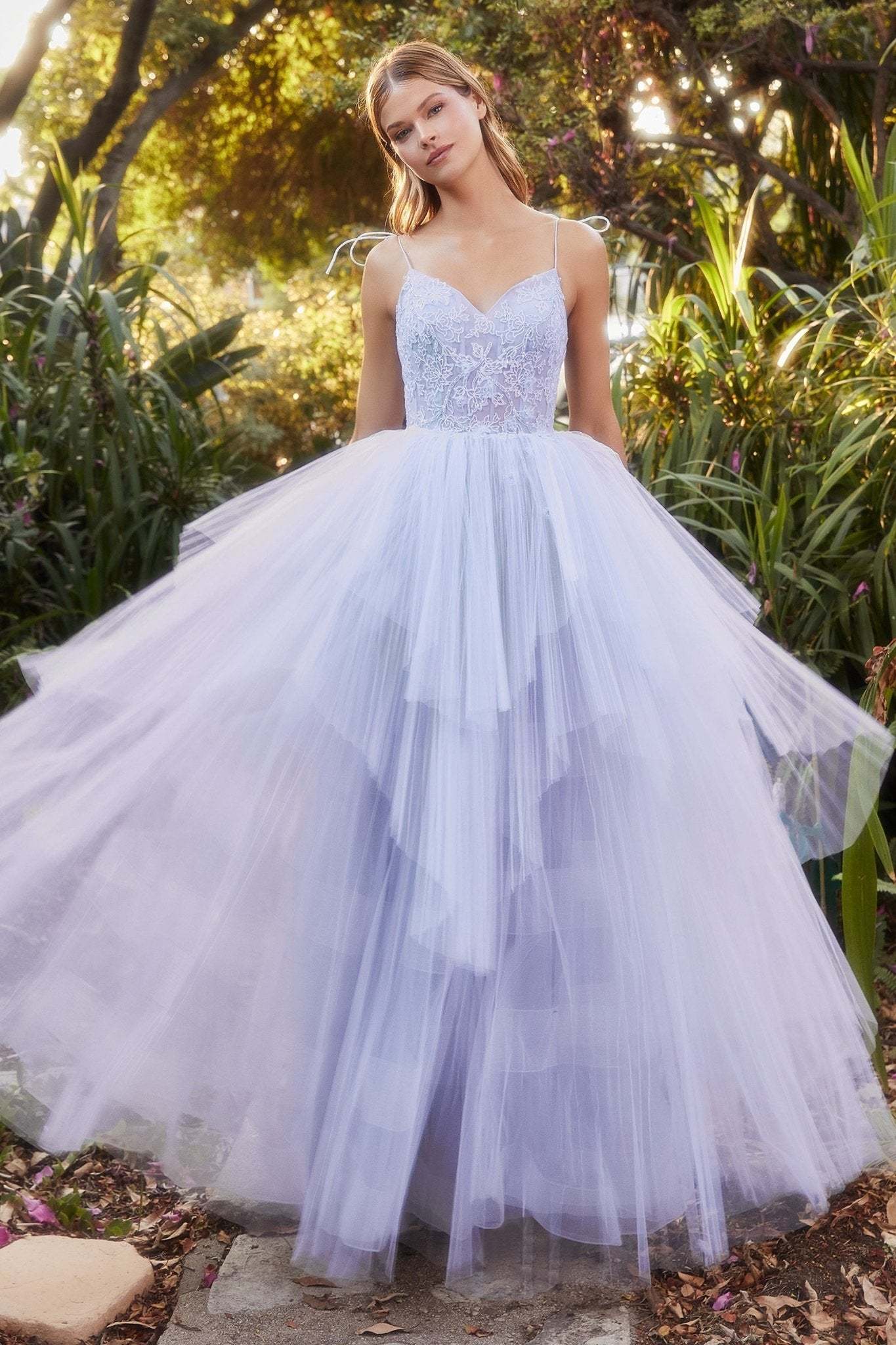 Romantic Blue Different Length Layered Pleated Tulle Ball Gown #A1152