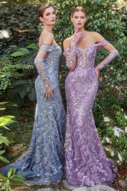 Exquisitely Off-The-Shoulder Plunging Sheer Neckline Tulle Mermaid Gown #A1163