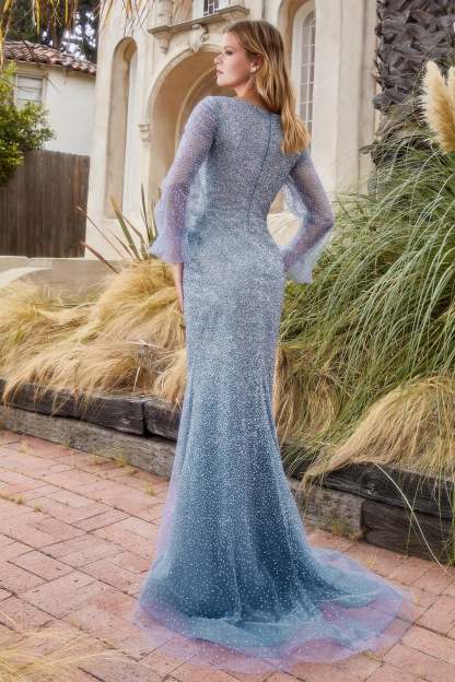 Stunning Long Sleeve Sparkles Diamond Ombre Gown #A1173