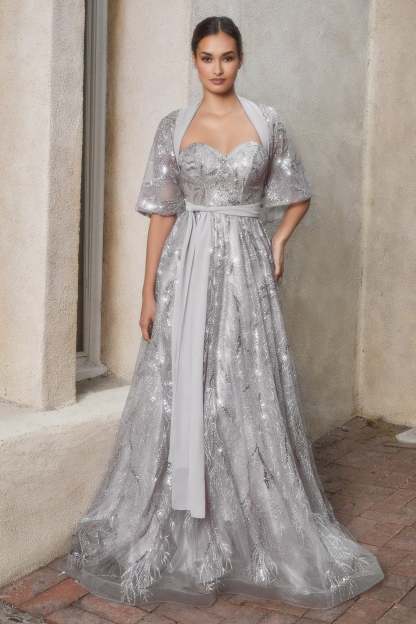 Classic Strapless Leaf Motif Layered Tulle Ball Gown W Matching Shawl #A1174