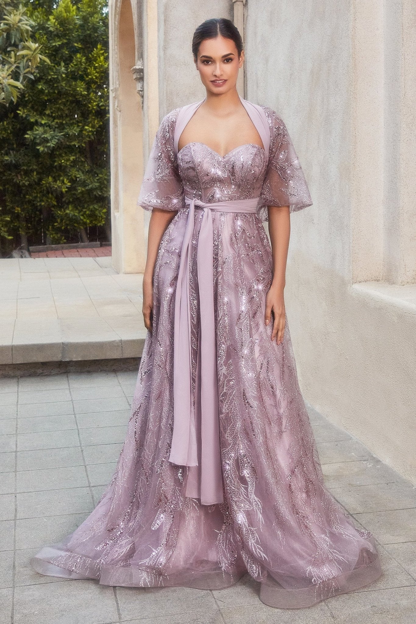 Classic Strapless Leaf Motif Layered Tulle Ball Gown W Matching Shawl #A1174