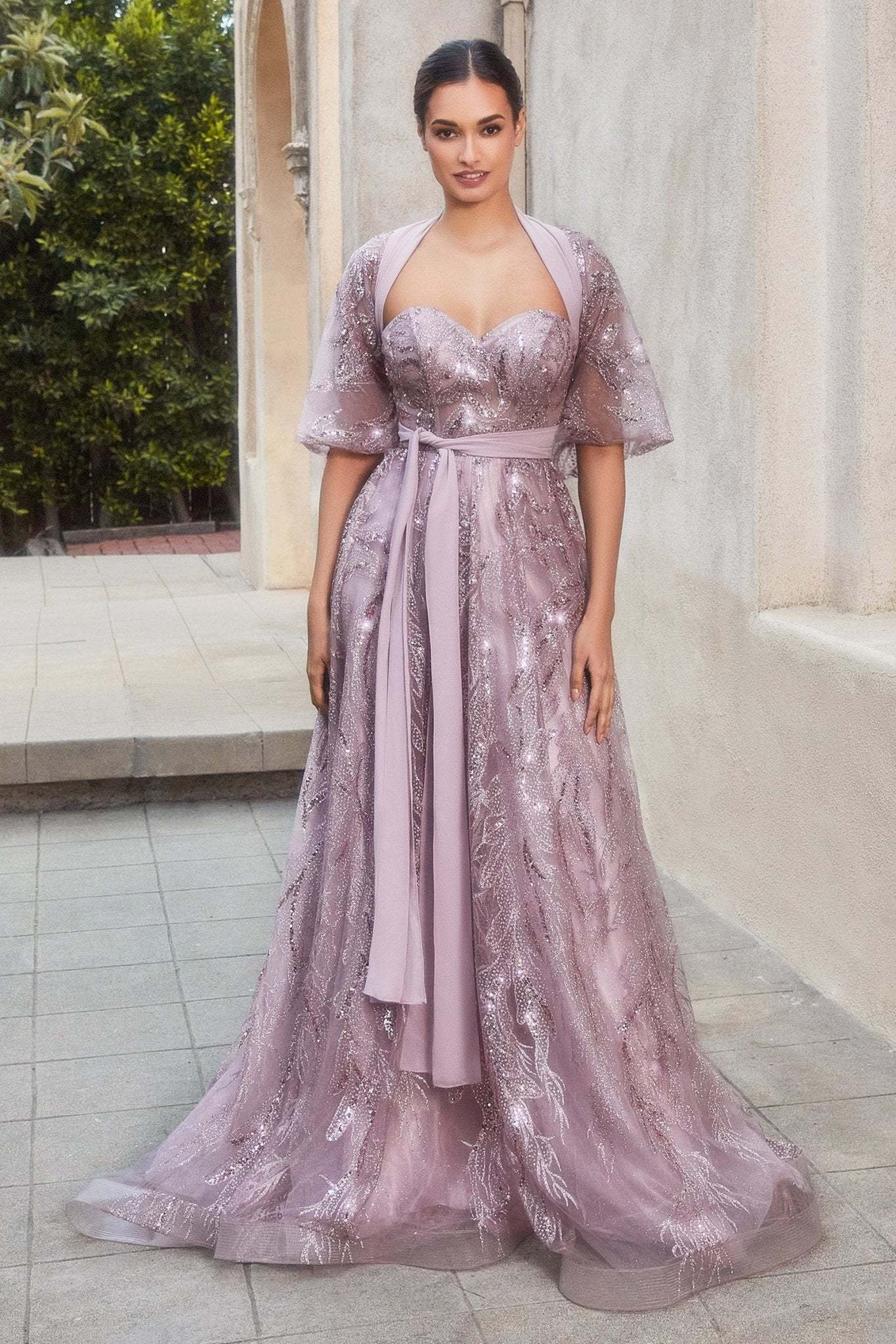 Classic Strapless Leaf Motif Layered Tulle Ball Gown W Matching Shawl #A1174