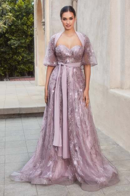Classic Strapless Leaf Motif Layered Tulle Ball Gown W Matching Shawl #A1174