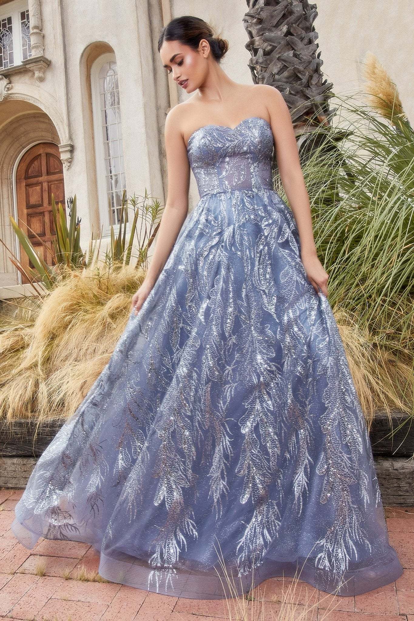 Classic Strapless Leaf Motif Layered Tulle Ball Gown W Matching Shawl #A1174