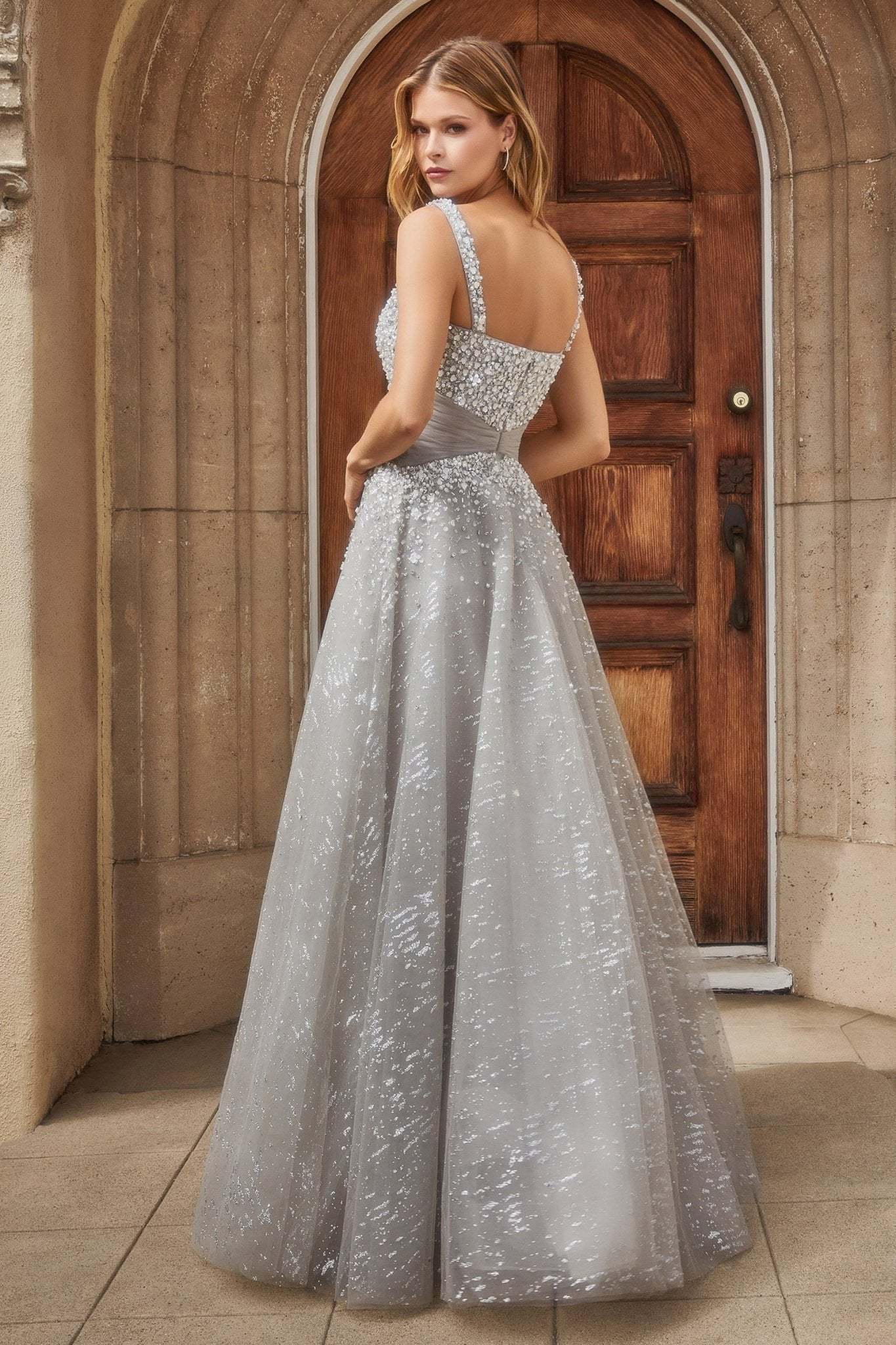 Luxurious Layers Tulle Waistline Pearl Taupe Ball Gown #A1181