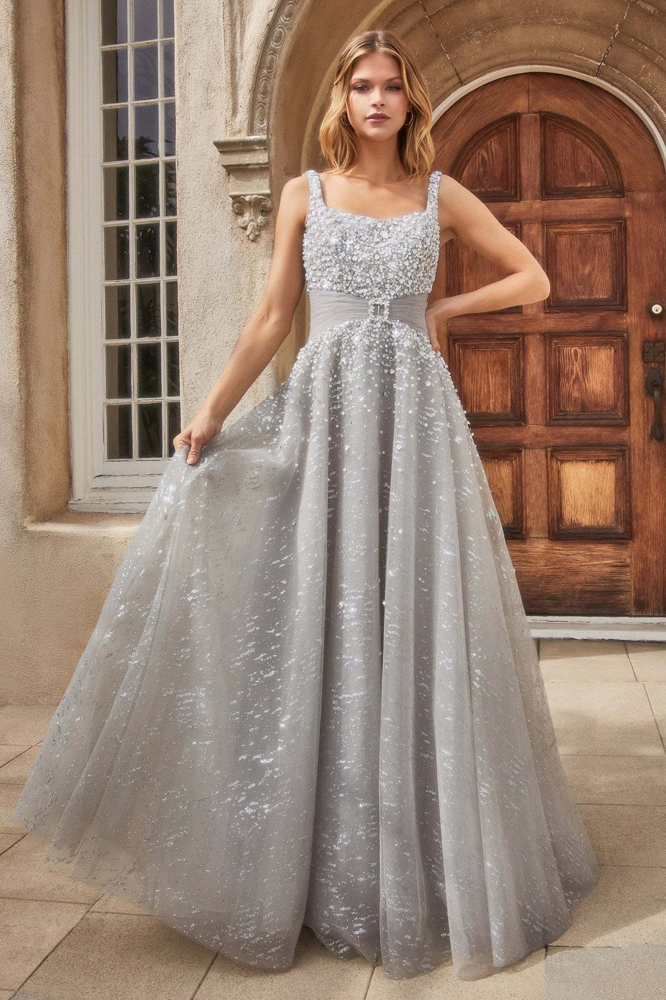 Luxurious Layers Tulle Waistline Pearl Taupe Ball Gown #A1181
