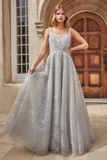 Luxurious Layers Tulle Waistline Pearl Taupe Ball Gown #A1181