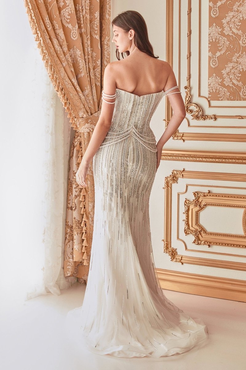 Stunning Strapless Draped Pearl Stone Corset Mermaid Gown #A1184