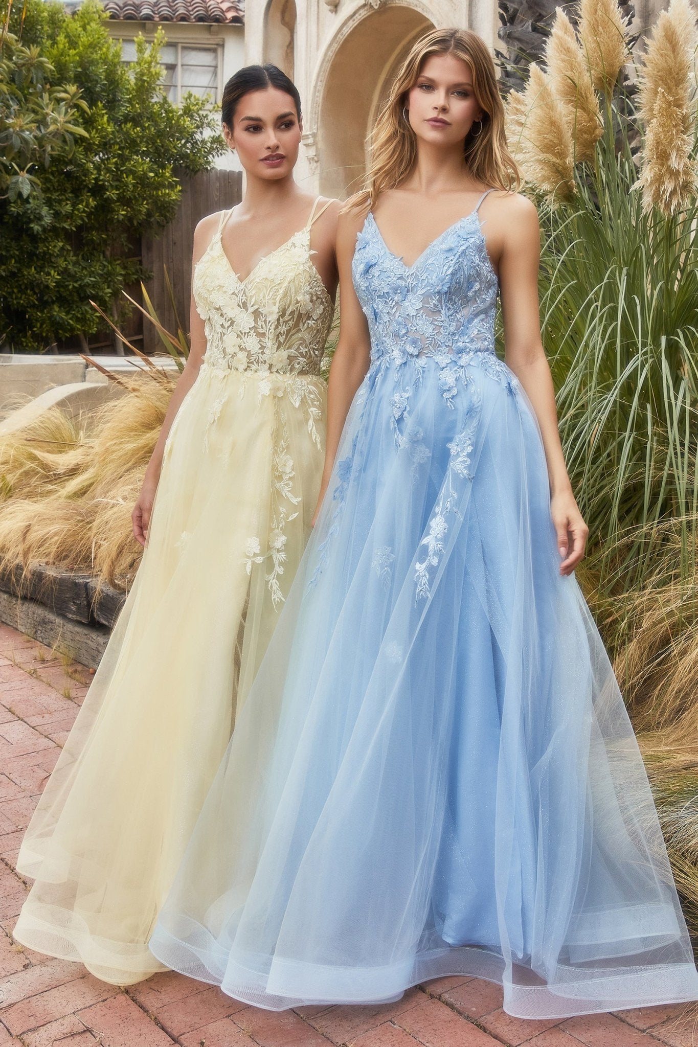 Stunning A-Line V-Neck Thin Straps Lace 3D Floral Applique Gown #A1191