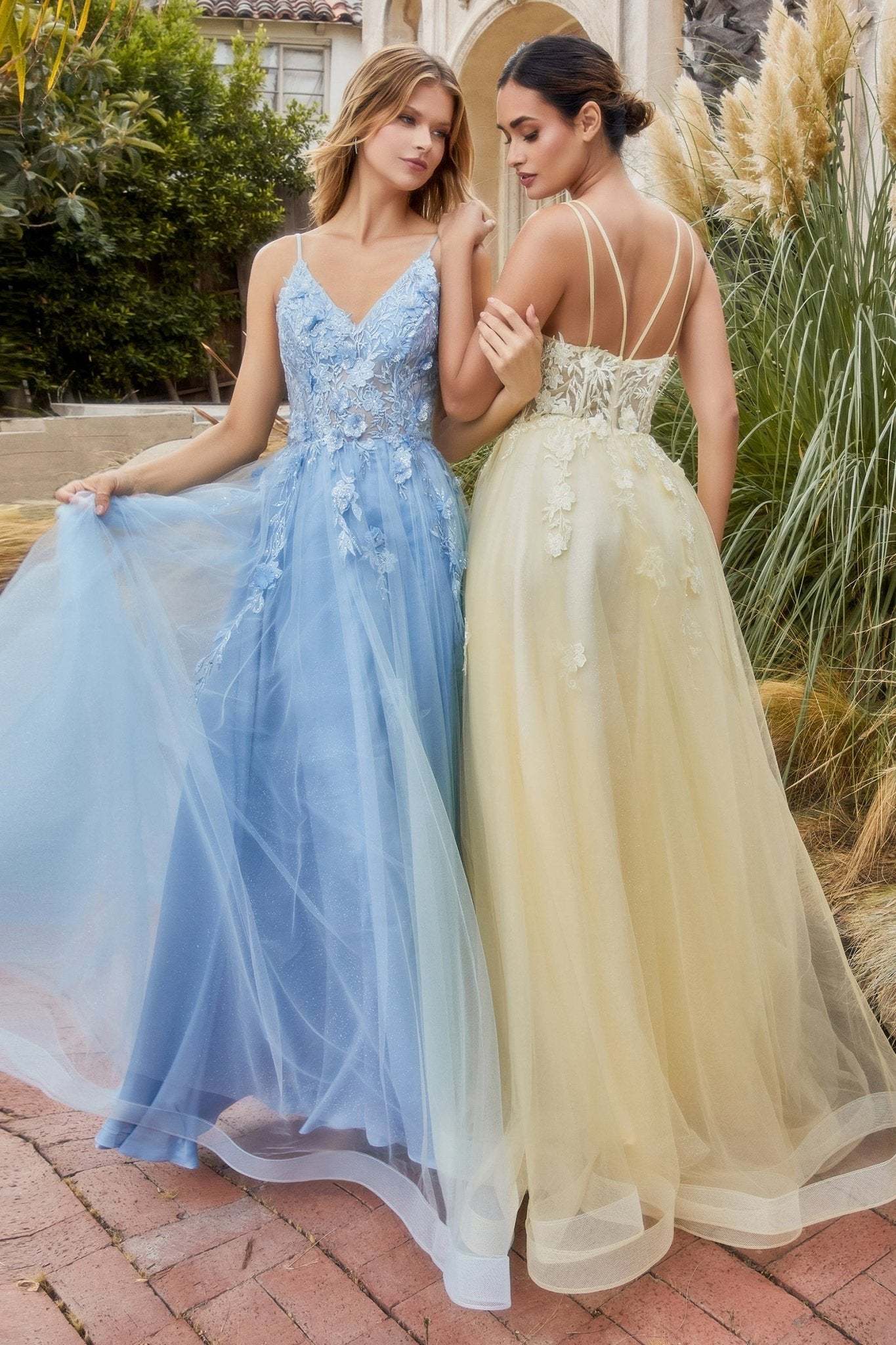 Stunning A-Line V-Neck Thin Straps Lace 3D Floral Applique Gown #A1191