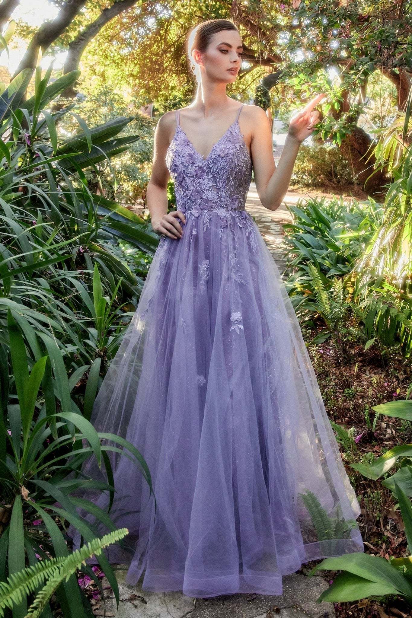 Stunning A-Line V-Neck Thin Straps Lace 3D Floral Applique Gown #A1191