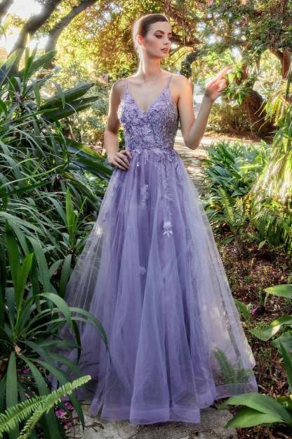 Stunning A-Line V-Neck Thin Straps Lace 3D Floral Applique Gown #A1191