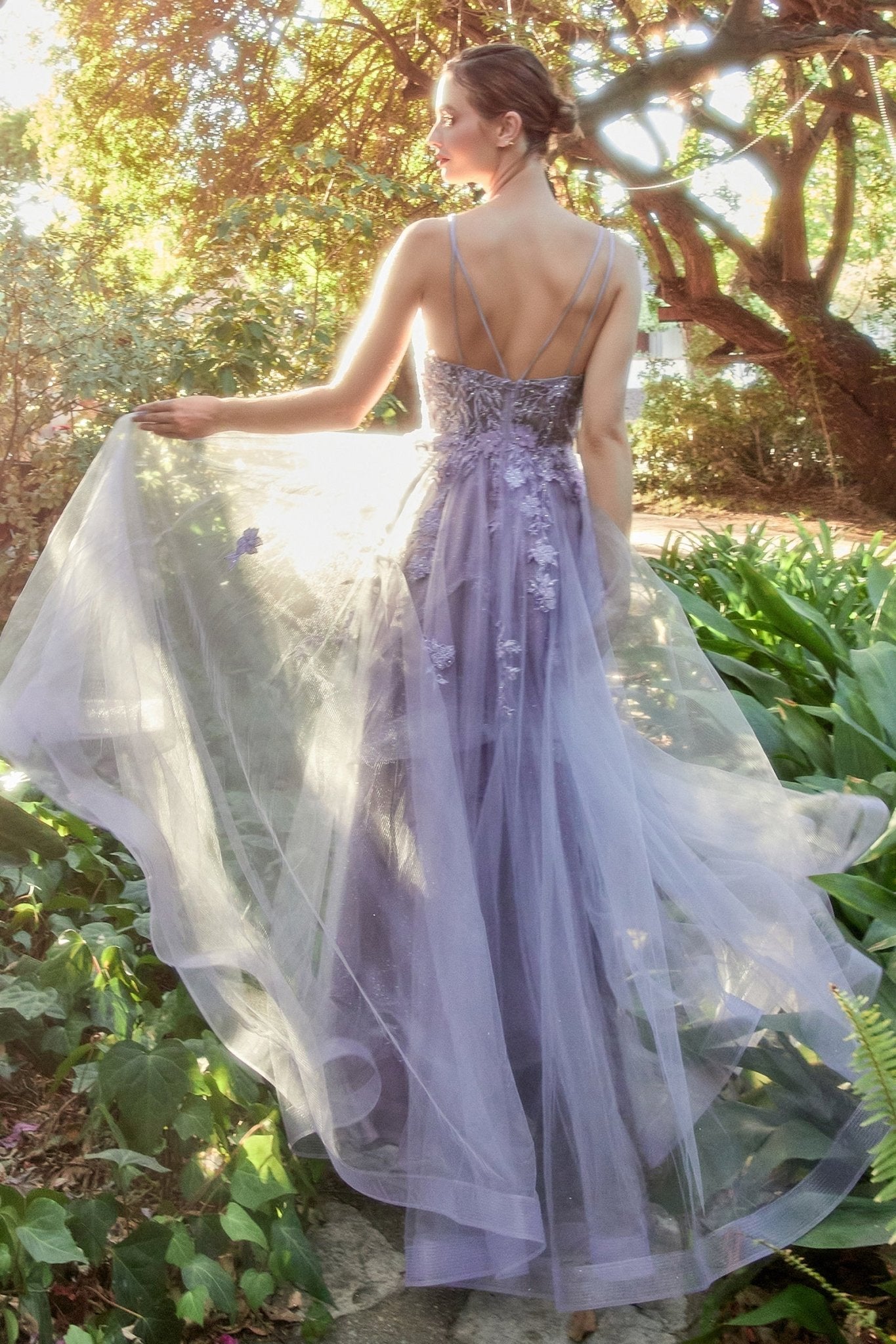 Stunning A-Line V-Neck Thin Straps Lace 3D Floral Applique Gown #A1191