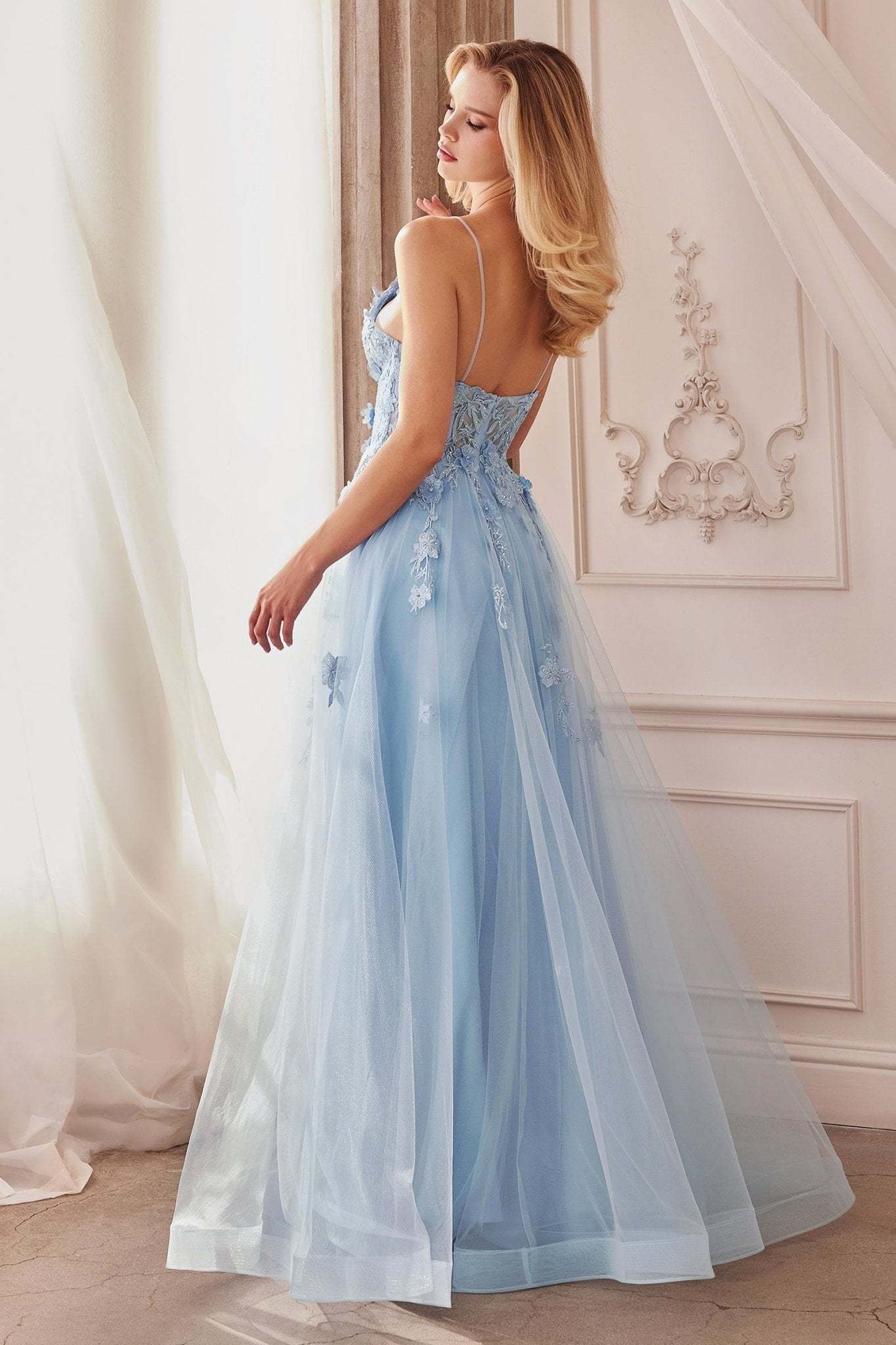 Stunning A-Line V-Neck Thin Straps Lace 3D Floral Applique Gown #A1191
