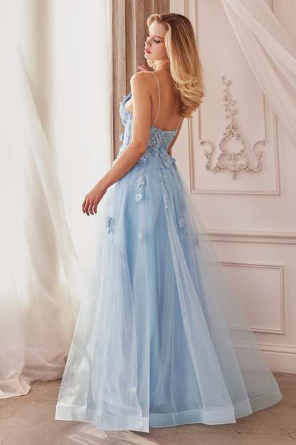 Stunning A-Line V-Neck Thin Straps Lace 3D Floral Applique Gown #A1191