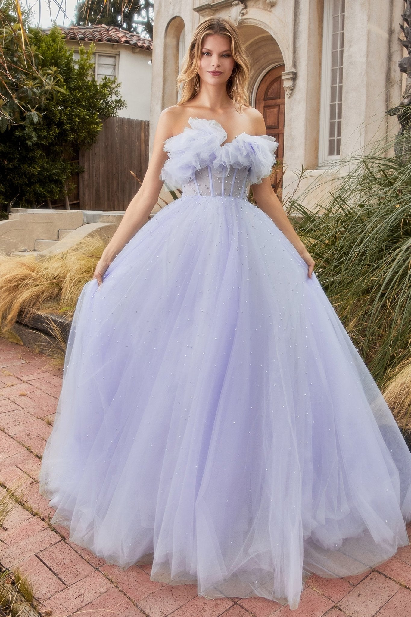 Gorgeous Gathered Tulle Pearl Ball Gown #A1199