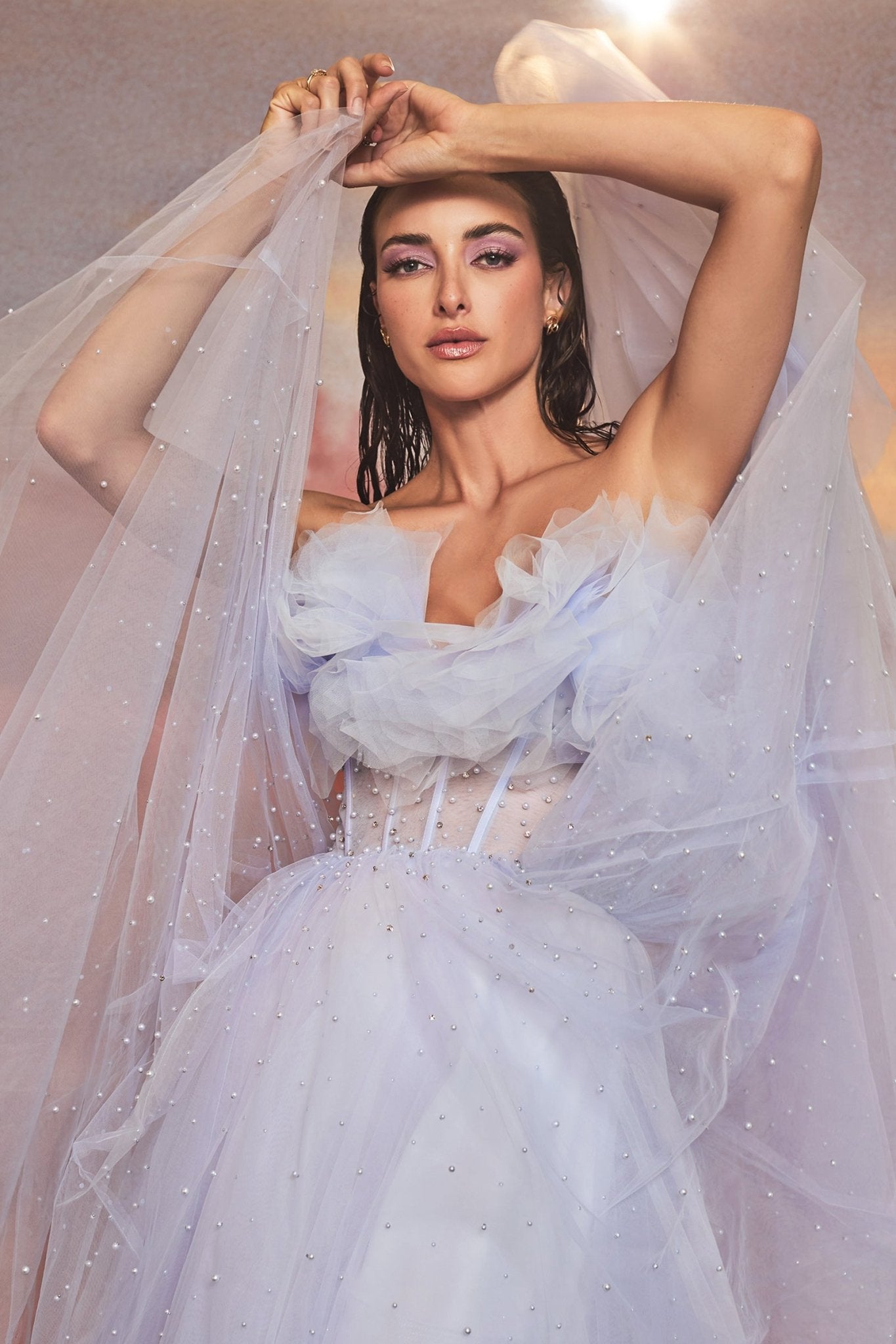 Gorgeous Gathered Tulle Pearl Ball Gown #A1199