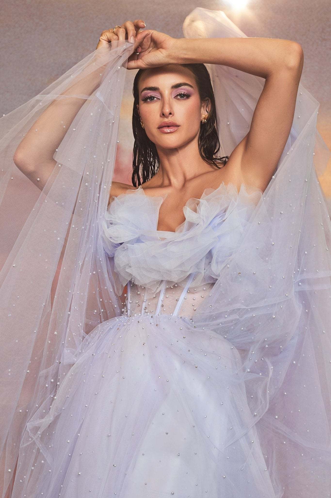 Gorgeous Gathered Tulle Pearl Ball Gown #A1199