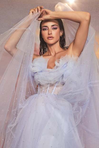 Gorgeous Gathered Tulle Pearl Ball Gown #A1199