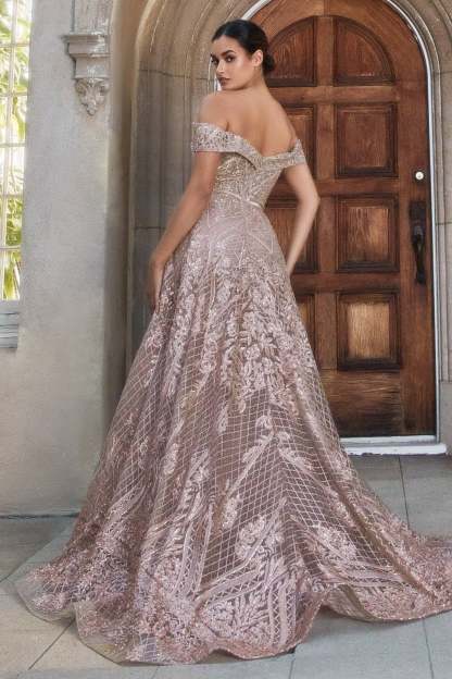 Glamorous Sequin Lace Off Shoulder Mermaid Gown W Overskirt  #A1200