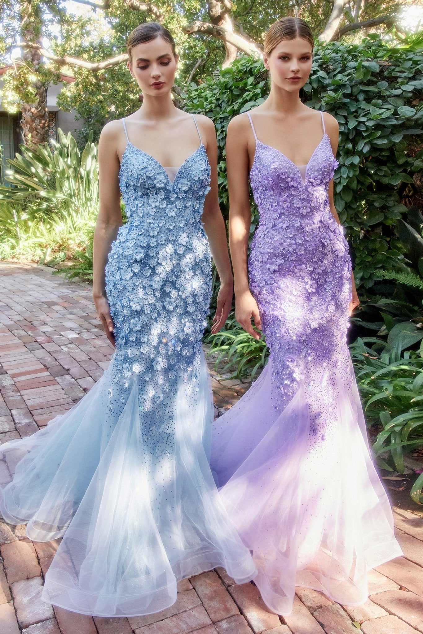 Fitted Chromatic 3d Florals Tulle Mermaid Gown #A1201