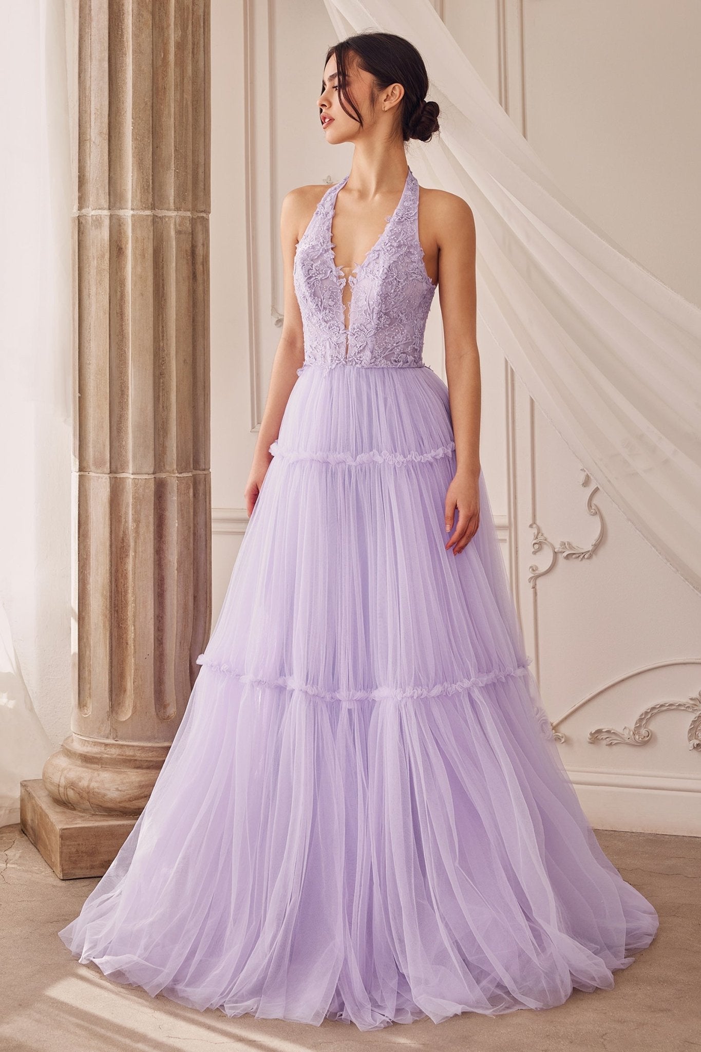 Romantic Garden Lace Layered Halter Gown W Tier Skirt #A1206