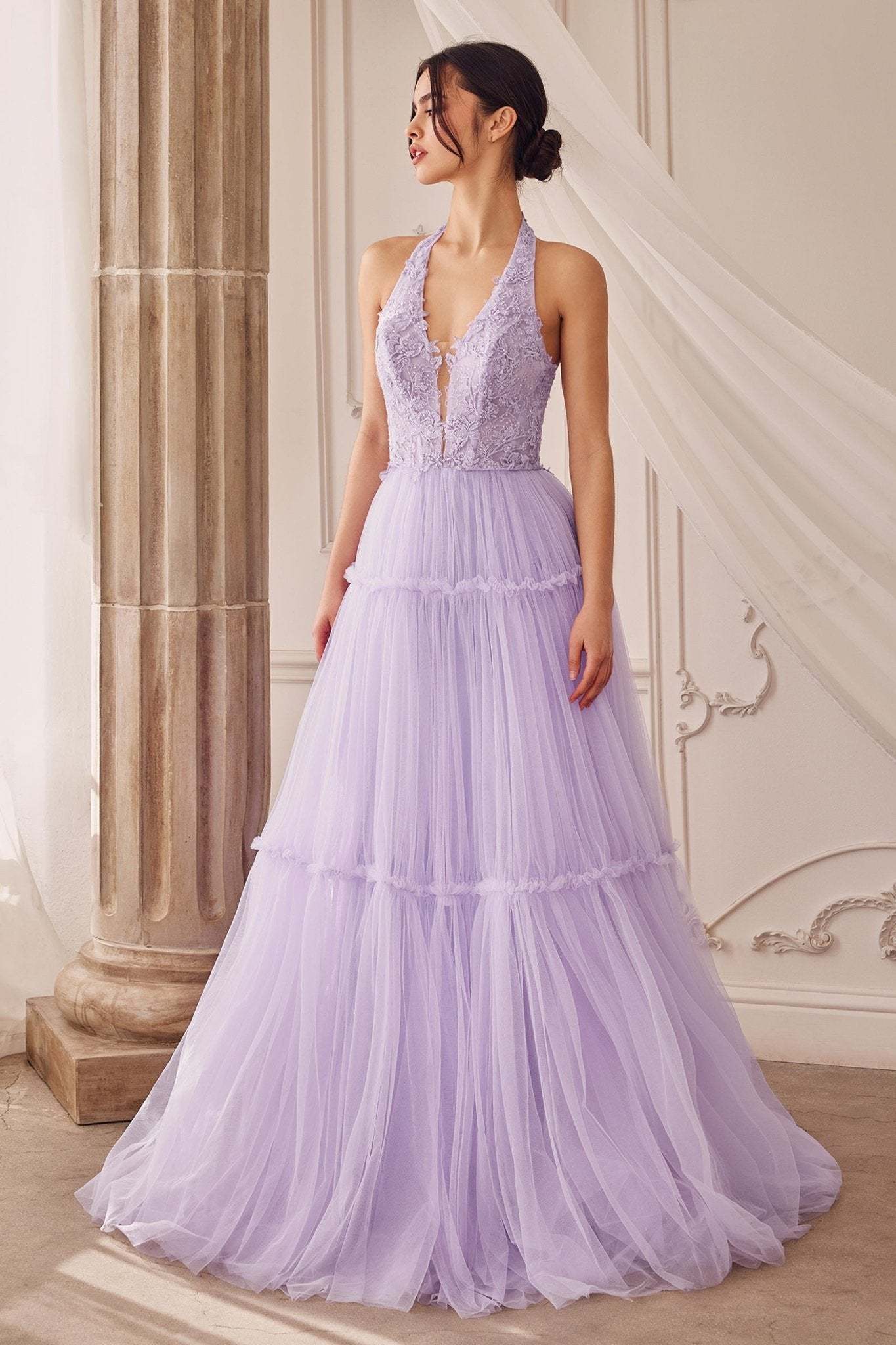 Romantic Garden Lace Layered Halter Gown W Tier Skirt #A1206