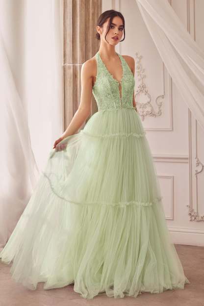 Romantic Garden Lace Layered Halter Gown W Tier Skirt #A1206